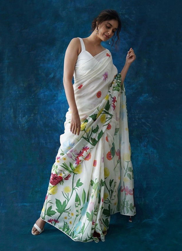 MG 187 Plain Linen Digital Printed Designer Saree Exporters In India
